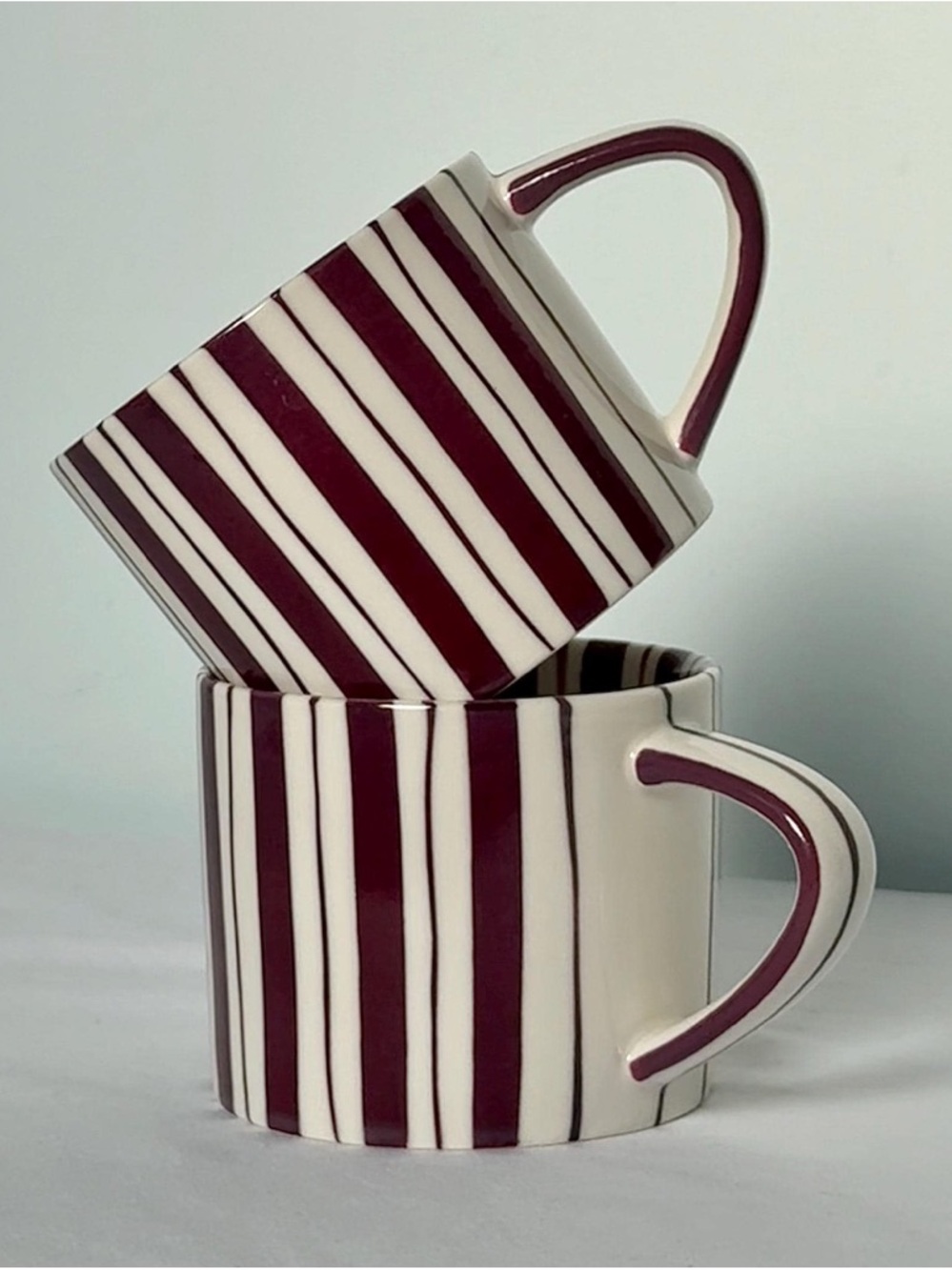 Noon & Moon Cherry Lacquer Striped Espresso Cups Set of 2 Demitasse NWOB